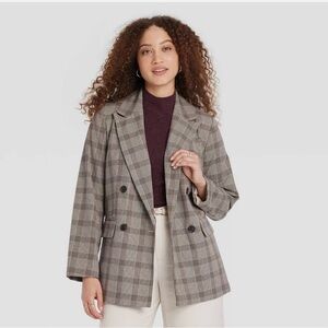 A New Day Women's Double Breasted Blazer Jacket Back Slit Mid Length